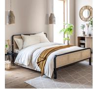 Lit adulte en pin massif noir avec véritable cannage ANNA 160x200 - LT17018 - Noir - Terre de Nuit