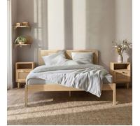Lit adulte en pin massif tête de lit cannage ANNA 140x190 + 2 chevets cannage - Bois naturel - Terre de Nuit