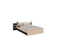 Parisot Lit adulte Horn - 140 x 190/200 cm - tiroir de rangement - décor chêne et noir