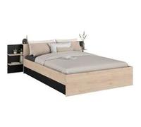 Parisot Lit Adulte Horn avec tiroir de Rangement - 140 x 190/200 cm - Décor Chene et Noir