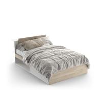 Lit adulte LIFE 2 personnes - 140X190/200 - Rangements - Décor Chêne et blanc - DEMEYERE - Fabriqué en France