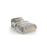 Lit adulte LIFE 2 personnes - 140X190/200 - Rangements - Décor Chene et blanc - Fabriqué en France
