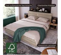 Lit adulte lit double lit en bois avec 2 tables de nuit Ensemble de chambre - gris foncé 160 x 200 cm