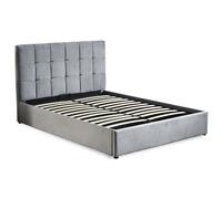 Menzzo Lit adulte sommier relevable Birma 180x200 cm velours argent, rangement & tête capitonnée