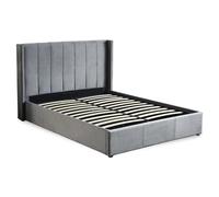 Menzzo Lit Double Magorial 160×200 cm avec sommier relevable - Velours Gris, Design Chic et Rangement Pratique