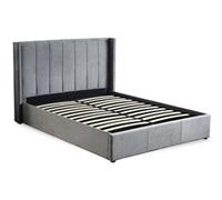 Menzzo Lit Double Magorial 160×200 cm avec sommier relevable - Velours Gris, Design Chic et Rangement Pratique