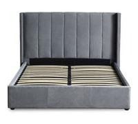 Menzzo Lit Coffre MAGORIAL 180x200 cm Velours Gris - Sommier relevable avec Rangement - Tête de lit capitonnée - Lit Adulte Design Moderne Chambre