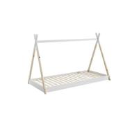 Lit au Sol 90x200cm Blanc et Pin Forme Tipi - FLITT -