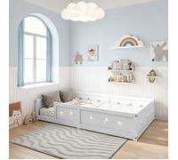 Lit au sol enfant 120x200-DADEA-Lit inspiration Montessori enfant,Lit bébé clôturé,Lit Junior,Pin massif,Blanc