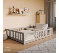 Lit de sol Lit avec protection contre les chutes & sommier Montessori Lit enfant à barreaux Lit adolescent Cachemire bois massif garçon fille 140x200