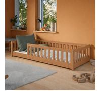 Lit au sol enfant 80x160 cm - Avec sommier + barrière de lit - Lit pour enfant Montessori - En pin massif - Cannelle