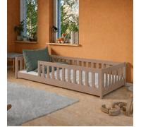 Lit d'enfant au sol 90 x 190 cm avec barrière de sécurité et sommier à lattes Lit Montessori Lit à barreaux Lit pour enfants et adolescents Lit simple | Chocolat au lait