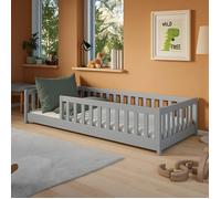 Lit d'enfant Lit de sol 90x190 cm avec protection contre les chutes, matelas & sommier Montessori Lit Lit à barreaux Enfants Lit d'adolescent Lit simple | Gris cendré | de 4 à 18 ans