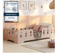 Lit au Sol Enfant avec Barriere - 120x190 en Bois TILA 2 - Couleur Cachemire - Sommier - Montage Rapide - Charge Max 300 kg