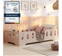 Lit au Sol Enfant avec Barriere - 80x200 en Bois TILA 2 - Couleur Cachemire - Sommier - Montage Rapide - Charge Max 230 kg