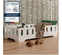 Lit au Sol Enfant avec Barriere - Lit simple - 70x140 en Bois TILA 2 - Couleur Blanc - Sommier - Montage Rapide - Charge Max 230 kg