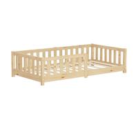 Lit au sol enfant simple 80x160 cm naturel en pin massif avec antichute sommier