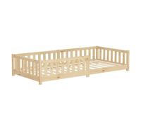 ML-Design Lit au Sol Enfant Simple 90x200 cm, en Bois de Pin Massif, avec Sommier à Lattes et Barrière Anti-Chute, Livré sans Matelas, Cadre Naturel pour Garçons & Filles, Matériel de Montage Inclus