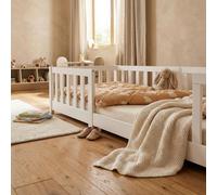 Lit au sol pour enfants 80 x 160 cm, en pin massif, avec protection contre les chutes, lit Montessori blanc, pour garçons et filles