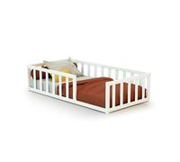 WEBABY - Lit enfant au sol bois 70 x 140 cm Blanc KAÏA
