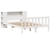 Lit avec bibliothèque intégré, design moderne, couleur blanche, structure en bois de pin, dimensions 120x200 cm, design économe en espace
