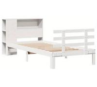 Lit avec bibliothèque intégrée, offrant des espaces de rangement et des étagères, design gain de place, en bois massif de pin, matelas 90x200 cm