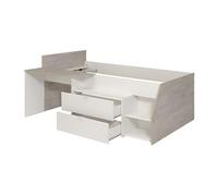 Lit avec bureau et rangements - 90 x 190/200 cm - Blanc et naturel - GISELE