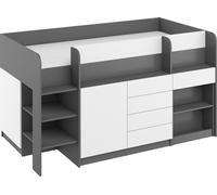 Lit avec bureau Smile L (gauche) 90x200 cm Meubles pour enfants Ensembles de chambre à coucher Lit surélevé Lit superposé Graphite / Blanc
