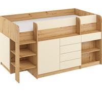 Lit avec bureau Smile L (gauche) 90x200 cm Meubles pour enfants Ensembles de chambre à coucher Lit surélevé Lit superposé Chêne Artisan / Crème