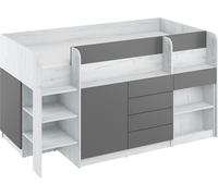 Lit avec bureau Smile L (gauche) 90x200 cm Meubles pour enfants Ensembles de chambre à coucher Lit surélevé Lit superposé Craft blanc/ graphite