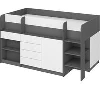 Lit avec bureau Smile R (droite) Meubles pour enfants Ensembles de chambre à coucher Lit surélevé Lit superposé Graphite / Blanc