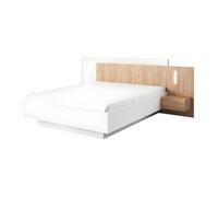 Lit avec chevets 160 x 200 cm - 2 tiroirs - Avec LEDs - Coloris : Blanc et naturel - FRANCOLI