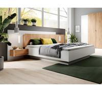 Vente-unique - Lit avec chevets 160 x 200 cm - 2 tiroirs - avec LEDs - Coloris : Blanc et Naturel - FRANCOLI