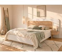 Lit avec chevets 160 x 200 cm - Avec LEDs - Coloris : Naturel et blanc - DESADO