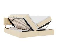 Lit avec des lumières à LED crème 180 x 200 cm Tissu, Cadre métal Noir, Rangement sous-lit avec Ouverture latérale, Matelas Confortable, idéal Chambre Moderne et Cosy