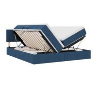 Lit avec lumières LED Bleu 200 x 200 cm Tissu, Cadre métal Noir, tête de lit Polyester, Rangement hydraulique, Matelas Confortable, éclairage USB pour Chambre Moderne et Cosy