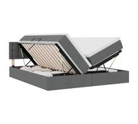 Lit avec lumières LED Gris foncé 200 x 200 cm Tissu, Cadre métal Noir, Rangement sous lit, idéal pour Chambre Moderne, Ambiance Cosy, Confort et Style Contemporain