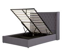 Lit avec Rangement 140 x 200 cm en Velours Gris Tête de Lit Capitonnée Glam Lubb