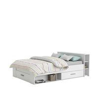 Lit Avec Rangement 140x190 Style Contemporain 3 Tiroirs - Coloris Blanc Mat - 150,1 x 217,1 x 74,3 cm