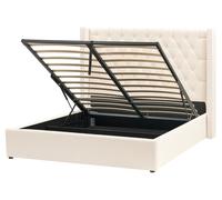 Beliani Lit avec Rangement 160 x 200 cm en Velours Blanc Cassé Tête de Lit Capitonnée Lubbon