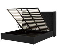 Lit avec Rangement 180 x 200 cm en Velours Noir Tête de Lit Capitonnée Glam