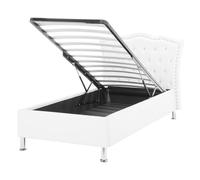 Lit avec Rangement 90 x 200 cm en Cuir PU Blanc Tête de Lit à Clous Décoratif Me