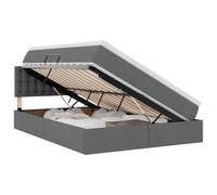 Lit avec Rangement Gris foncé 140 x 190 cm Tissu avec LED RGB, Cadre métal Robuste, Matelas Confortable, tête de lit intégrée, mécanisme Levage hydraulique pour Chambre Moderne