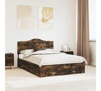 Lit avec Rangement intégré Moderne Fini Bois d'ingénierie 140 x 190 cm | Cadre de lit Chêne fumé 140x190 cm avec tiroirs et tête de lit, sommier à lattes inclus, rangement intégré, bois d'ingénierie