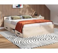 Vente-unique - Lit avec rangements 140 x 190 cm - 2 tiroirs et 1 Niche - Coloris : Naturel - Pablo