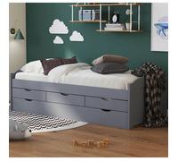 Inter Link Lit enfant MES CHAMBERY en pin avec sommier et tiroir Gris 90x200 cm