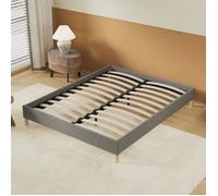 Lit avec sommier 160 x 200cm- Revêtement Tissu Gris- Stable et Robuste- Pieds centraux de Renfort
