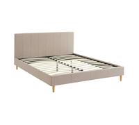 Lit avec sommier à lattes et tête de lit. finition tissu. beige L 211 x P 167.5 x H 89cm