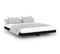 Lit avec sommier intégré 200 x 200 cm, structure en panneau de fibre et métal noir, lattes en contreplaqué incluses, idéal pour matelas de taille nordique, montage facile, design moderne et robuste
