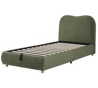 Lit avec tête de lit capitonnée - 90 x 200 cm - Coffre intégré à mécanisme hydraulique - Sommier à lattes - Tête de lit - Tissu bouclé - Vert